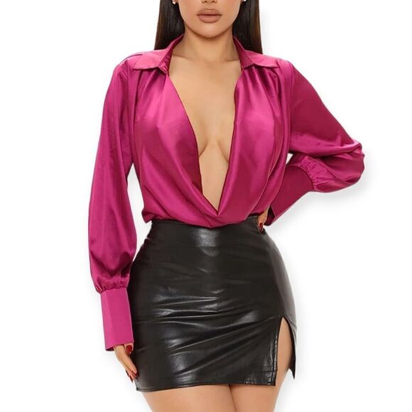 Tops - NWT Stain Long Sleeve Sexy V-Neck Formal Work Blouse Party Shirt